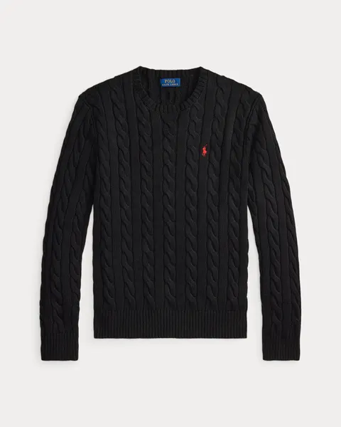 Ralph Lauren Cable-Knit Crewneck Sweater — Black
