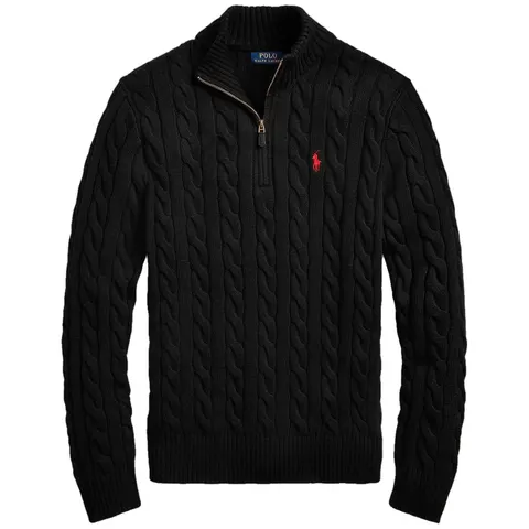 Ralph Lauren Cable-Knit Quarter-Zip — Black