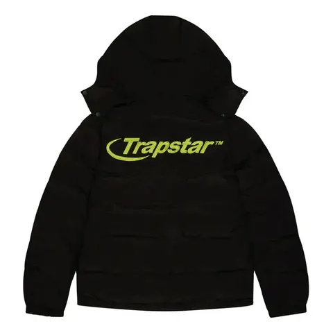 Trapstar Hyperdrive Detachable Hooded Puffer Jacket — Black/Lime