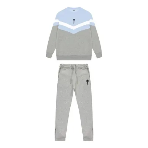Trapstar V Stripe Crewneck Tracksuit — Cashmere Blue/White/Marl Grey