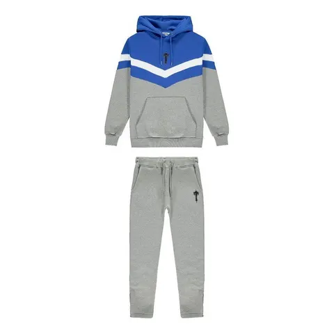 Trapstar V Stripe Hooded Tracksuit — Black/Grey/Blue