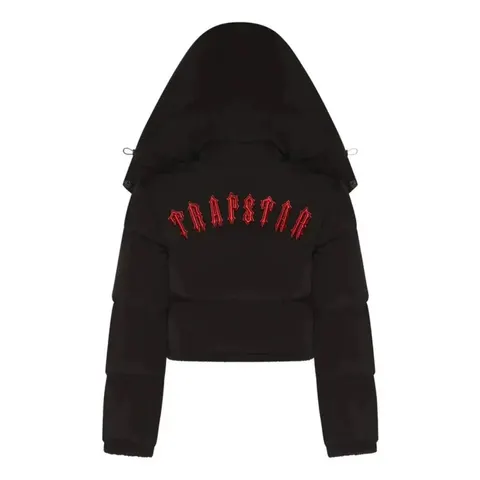 Trapstar Women's Irongate Detachable Hooded Puffer Jacket — Infrared Black/Red